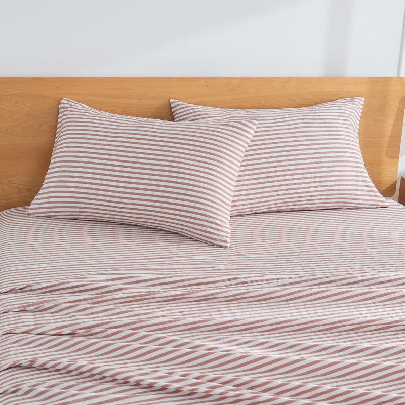 JELLYMONI 100% Natural Cotton Striped Standard Pillowcases Set, 2 Pack White and Pink Stripes Pattern Printed Pillow Covers with Envelope Closure(Pillows are not Included) - Image 2